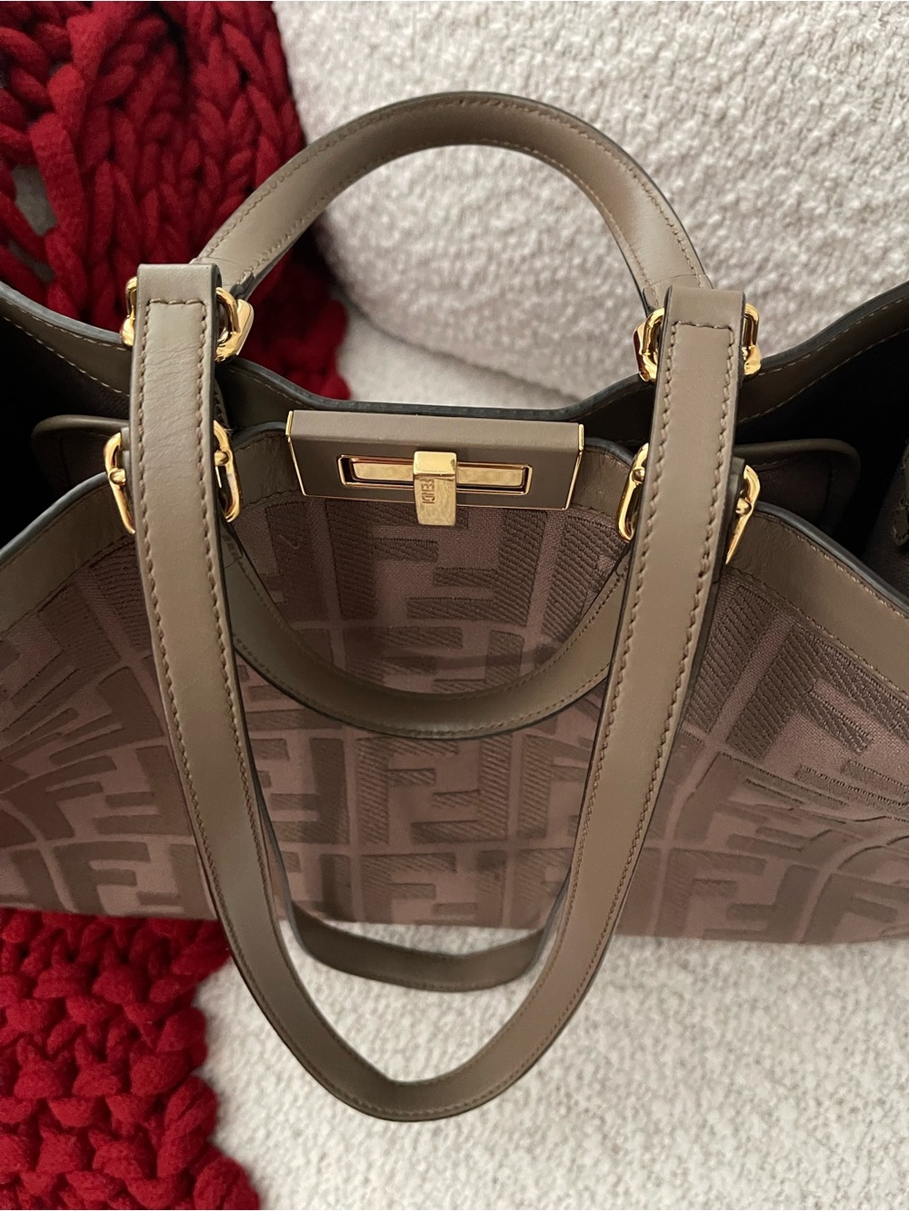 Fendi Brown Taupe FF Jacquard Double-Handle Tote - Picture 9 of 13